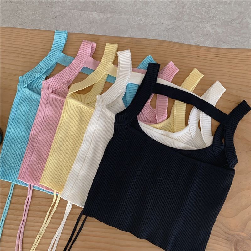 Áo Vest Dệt Kim Trơn 154623 Áo Hai Dây Rút Dây Dáng Ôm Thiết Kế Đơn Giản Thời Trang