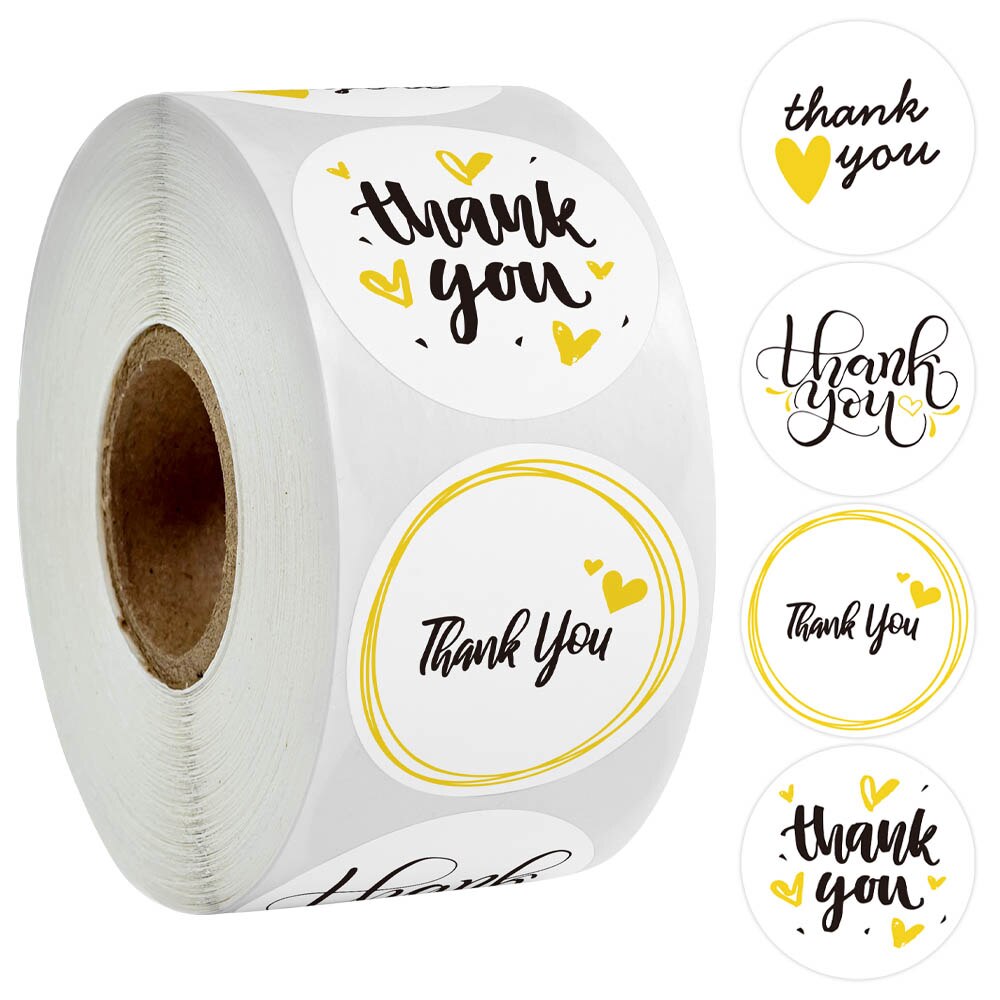 500 Miếng sticker tròn chữ thank you dán niêm phong bìa thư xinh xắn