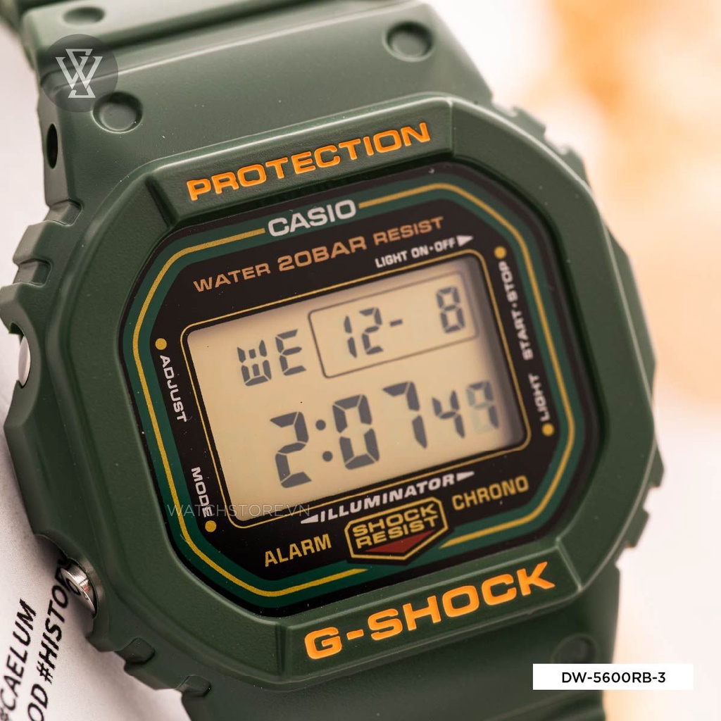 Đồng Hồ Điện Tử Nam Casio G-Shock WATCHSTORE DW-5600RB-3DR Thiết Kế Mặt Kính Khoáng 49mm, Thiết Kế Màu Xanh Phong Cách