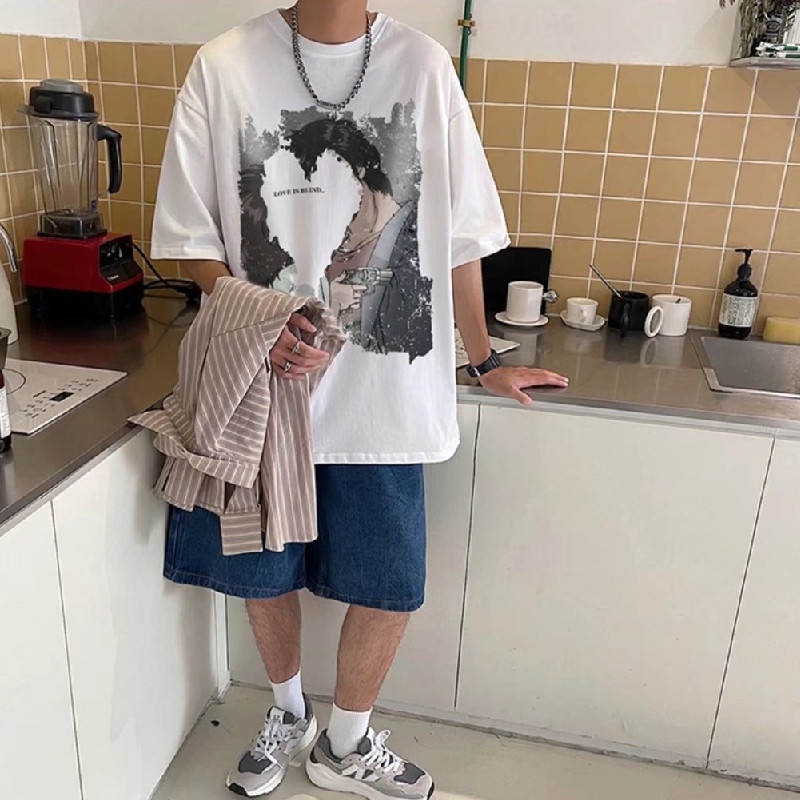 Áo Thun Tay Ngắn Dáng Rộng In Họa Tiết Hoạt Hình Phong Cách Hip Hop Thời Trang Mùa Hè Cho Nam Và Nữ