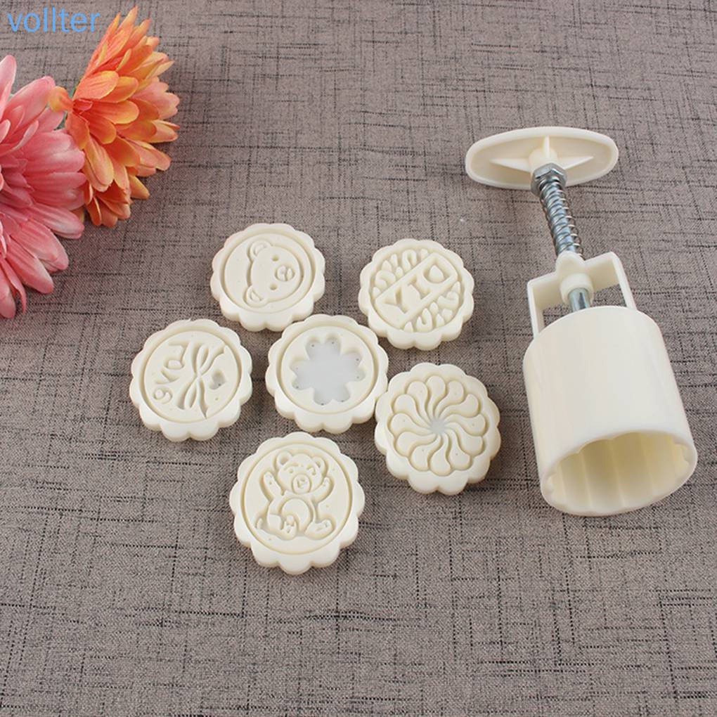 Khuôn Làm Bánh Trung Thu Tiện Lợi Tết Trung thu Khuôn làm bánh Trung thu Tự làm Khuôn làm bánh trung thu Snowy Tròn 50g Trắng 6 miếng Hoa Bấm tay