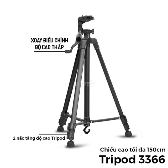 Chân giá đỡ máy chụp ảnh/ quay phim Tripod 3366 + Giá đỡ điện thoại và máy ảnh