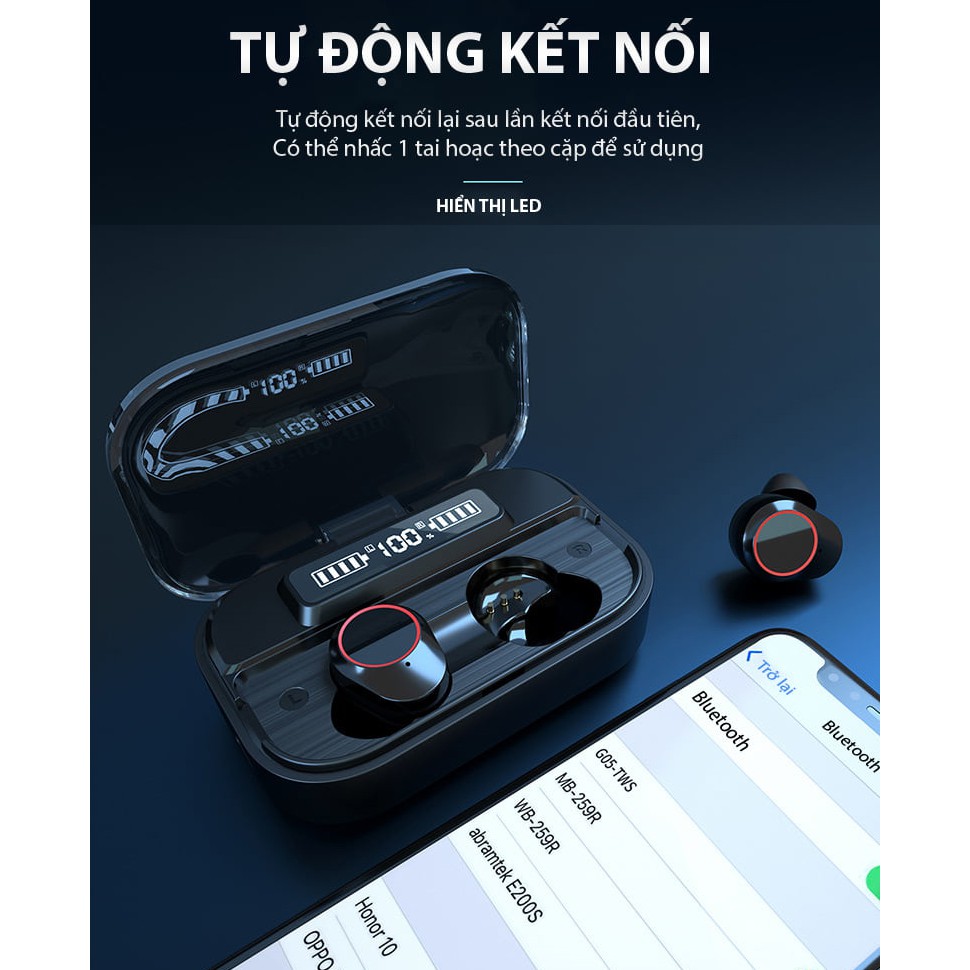 Tai nghe không dây Bluetooth kiêm Pin sạc dự phòng 2000mAh  G05 TWS - Kết nối nhanh - Mic đàm thoại siêu nhạy