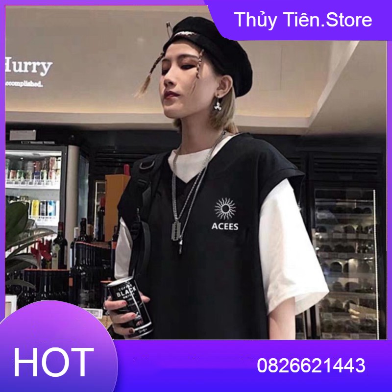 Mới -  ÁO GILE ACEES UNISEX MIX ÁO THUN TAY LỠ CROPTOP / ÁO SƠ MI TRẮNG DÀI TAY HOT 💎 👗💝