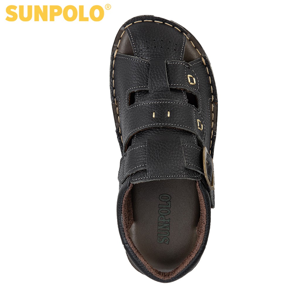 Sandal Bít Mũi Nam Da Bò Cao Cấp SUNPOLO Đen Nâu SDA020 - Có Big size 44 45