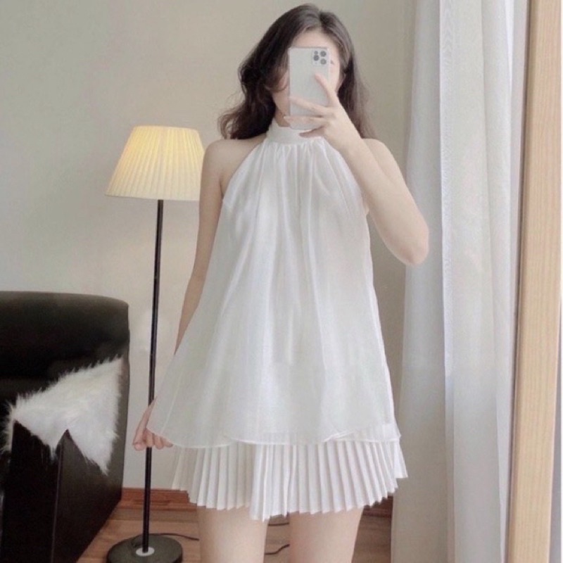 Áo Kiểu Nữ Tiểu Thư Sang Chảnh Cổ Yếm 2 lớp- Áo Hở Vai Bánh Bèo Trắng(ảnh thật -sẵn)