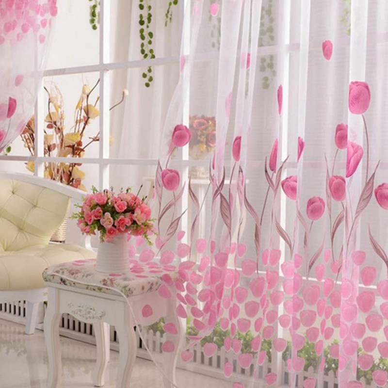 Rèm Cửa Xuyên Thấu Họa Tiết Hoa Tulip