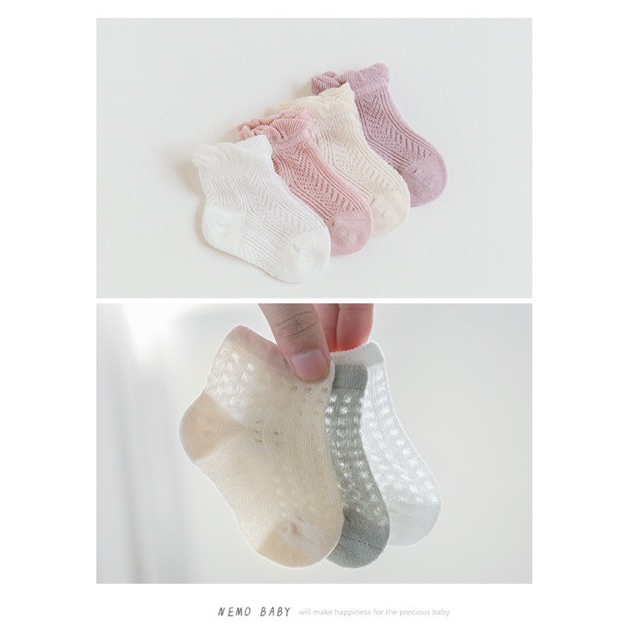 Set 4 đôi tất lưới Nemo size 0-3 và 3-12 tháng tuổi cho các bé,chất liệu cotton mềm mịn, thoáng mát Babyboo