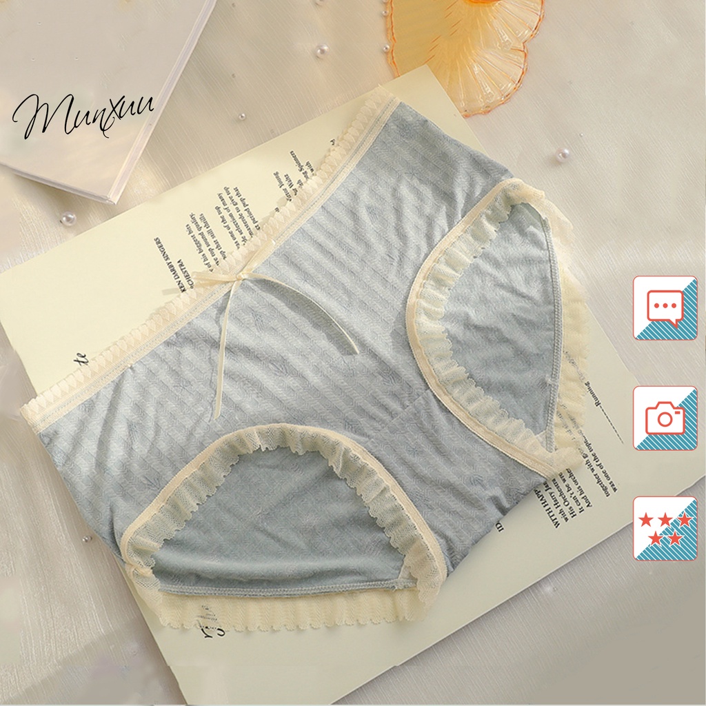 Quần lót nữ Cotton cao cấp chất liệu mềm siêu mát lạnh phối ren nơ ngọt ngào - MUNXUU QC82