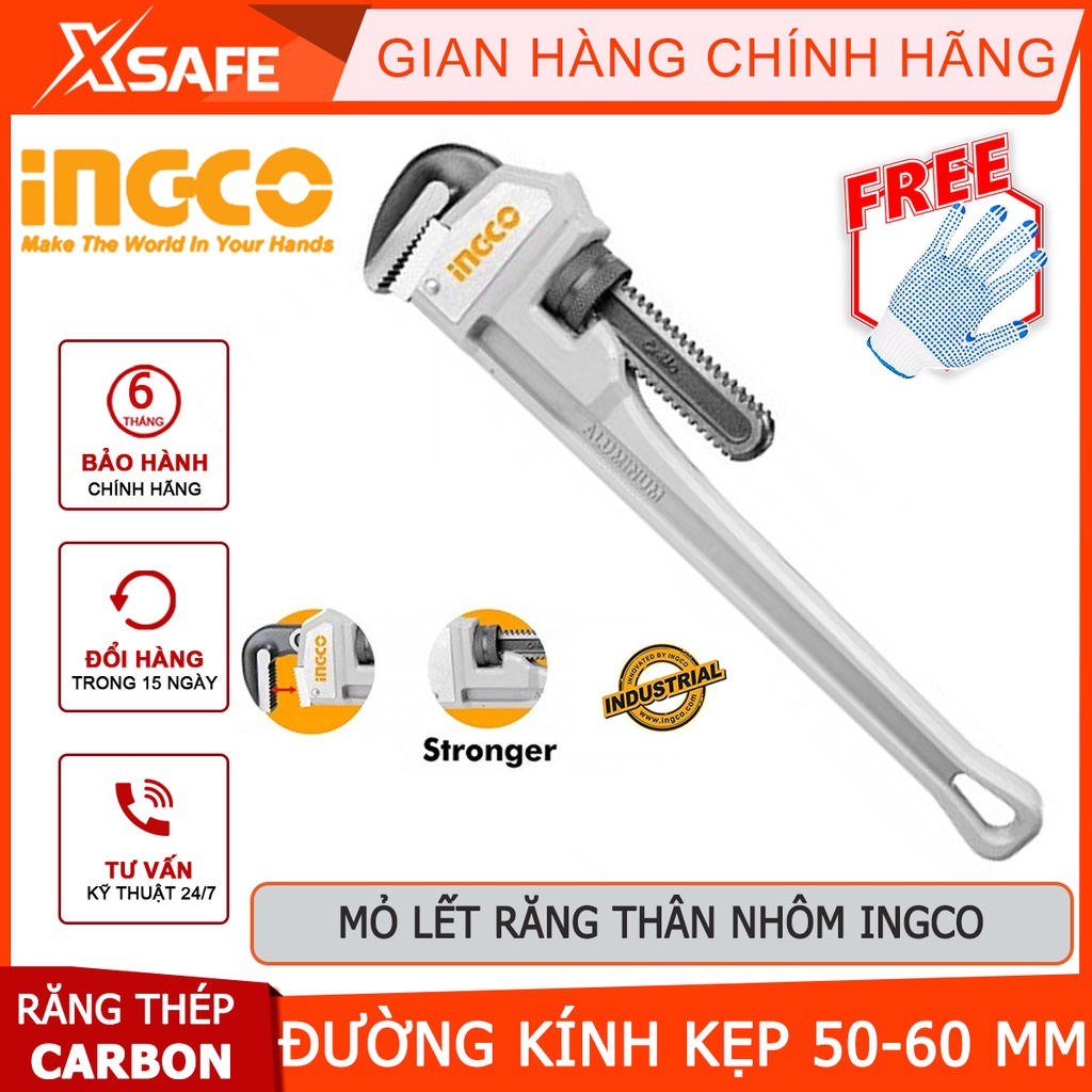 Mỏ lết mở ống chuyên dùng tay nhôm INGCO Mỏ lết thép carbon chất lượng cao, đinh tán rắn, 2 kích thước 14&quot; và 18&quot; -XSAFE