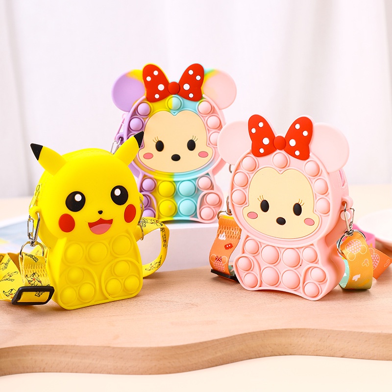 Túi Đeo Chéo Hình Pikachu / Minnie Màu Macaron Dễ Thương Cho Bé