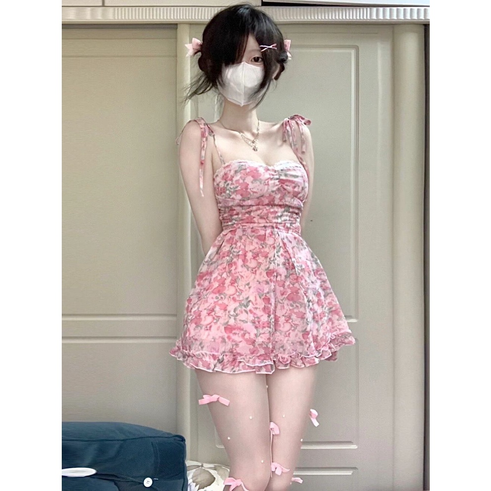 Đầm Ngắn Hai Dây Dáng Ôm In Hoa Thời Trang Mùa Hè 2022 Mới Mẻ Quyến Rũ Cho Nữ JJMI