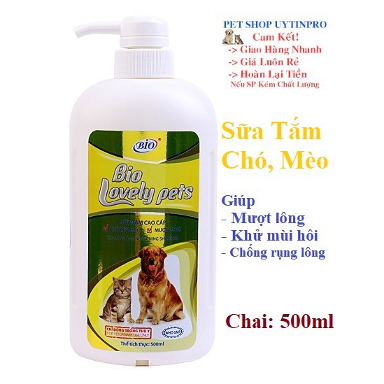 SỮA TẮM THÚ CƯNG CHÓ MÈO Bio Lovely Pets mượt lông khử mùi hôi Chai 500ml Xuất xứ Việt Nam