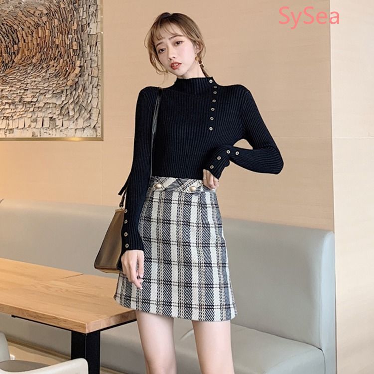 Áo Sweater Cổ Lọ Phối Nút Phong Cách Hàn Quốc Hợp Thời Trang