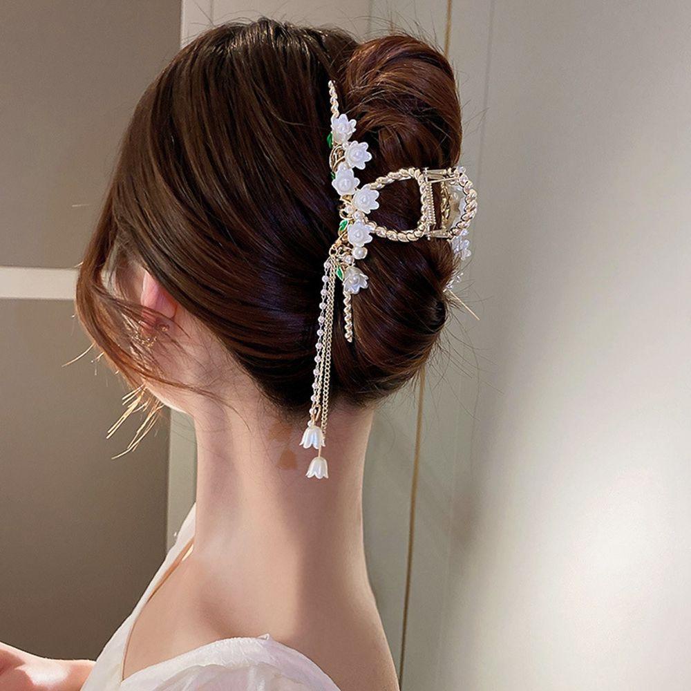 Kẹp Tóc Hình Hoa Lan / Cá Mập Đính Chuông Đơn Giản Sáng Tạo Phong Cách Cổ Điển Cho Nữ