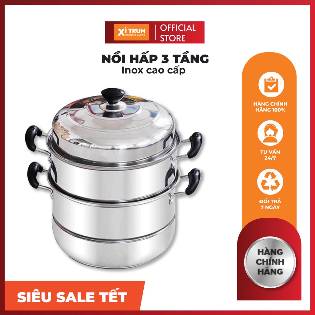 [FREESHIP❤️] Nồi Hấp Inox Bếp Từ Bếp Ga Đa Năng 3 Tầng 1 Vỉ 28cm Cao Cấp Chính Hãng Tiện Lợi Nhà Bếp