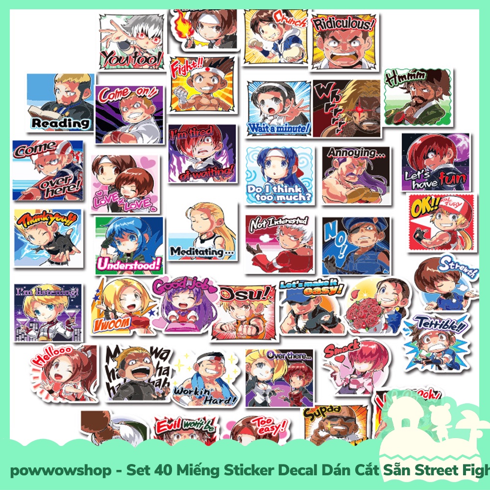[Sẵn VN - Hỏa Tốc] Set 40 Miếng Sticker Decal Cắt Sẵn DIY Dán Trang Trí Vật Dụng Mẫu Nhân Vật Game Street Fighter Cute M