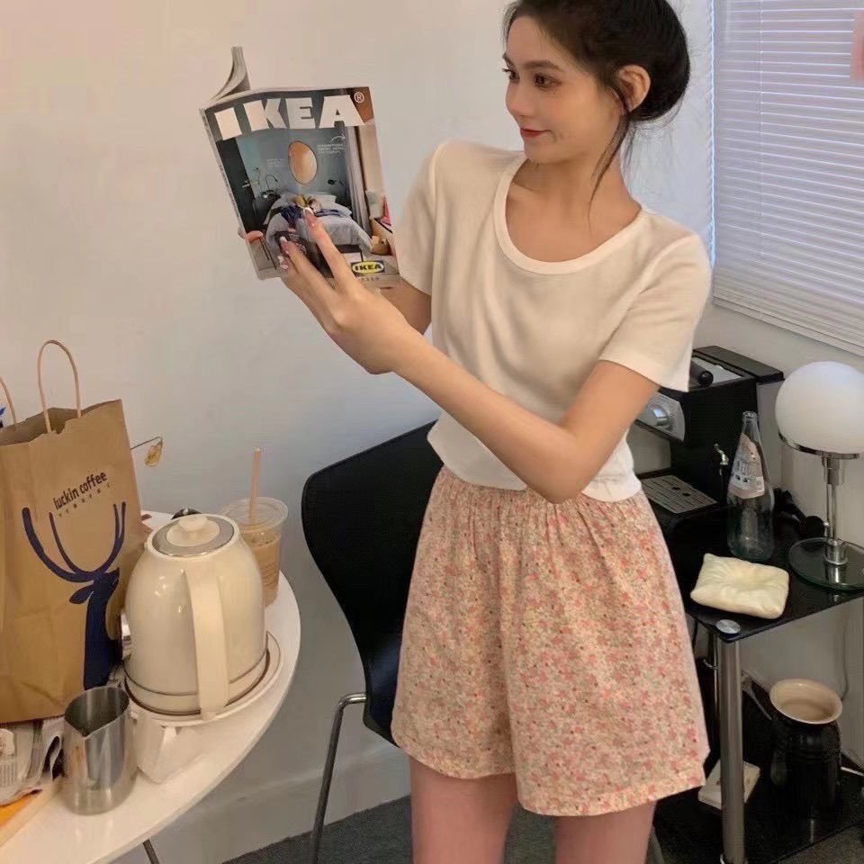 Quần đùi cotton lưng cao ống rộng họa tiết sọc caro thời trang mùa hè sành điệu cho nữ | BigBuy360 - bigbuy360.vn