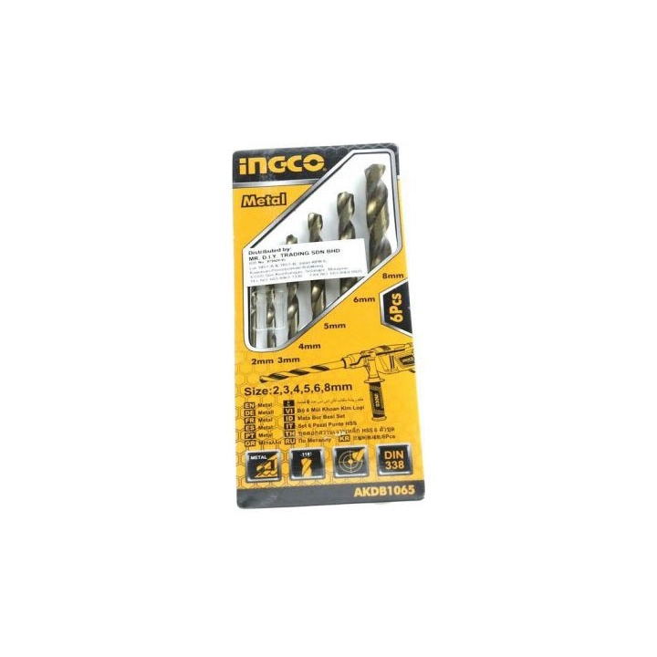 2-8mm Bộ 6 mũi khoan kim loại HSS INGCO AKDB1065