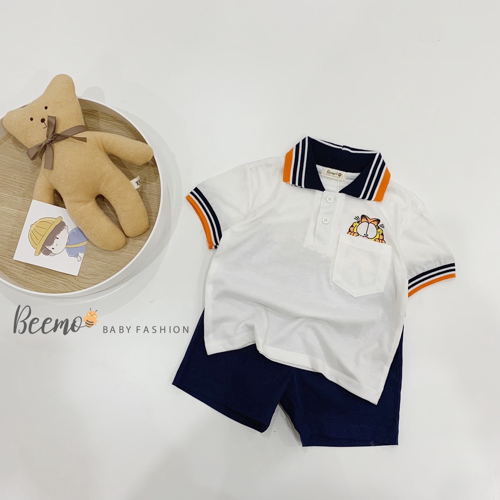 Set bộ Polo Garfield cho bé trai Beemo, Chất liệu cotton mềm mại, quần denim cực phong cách B109