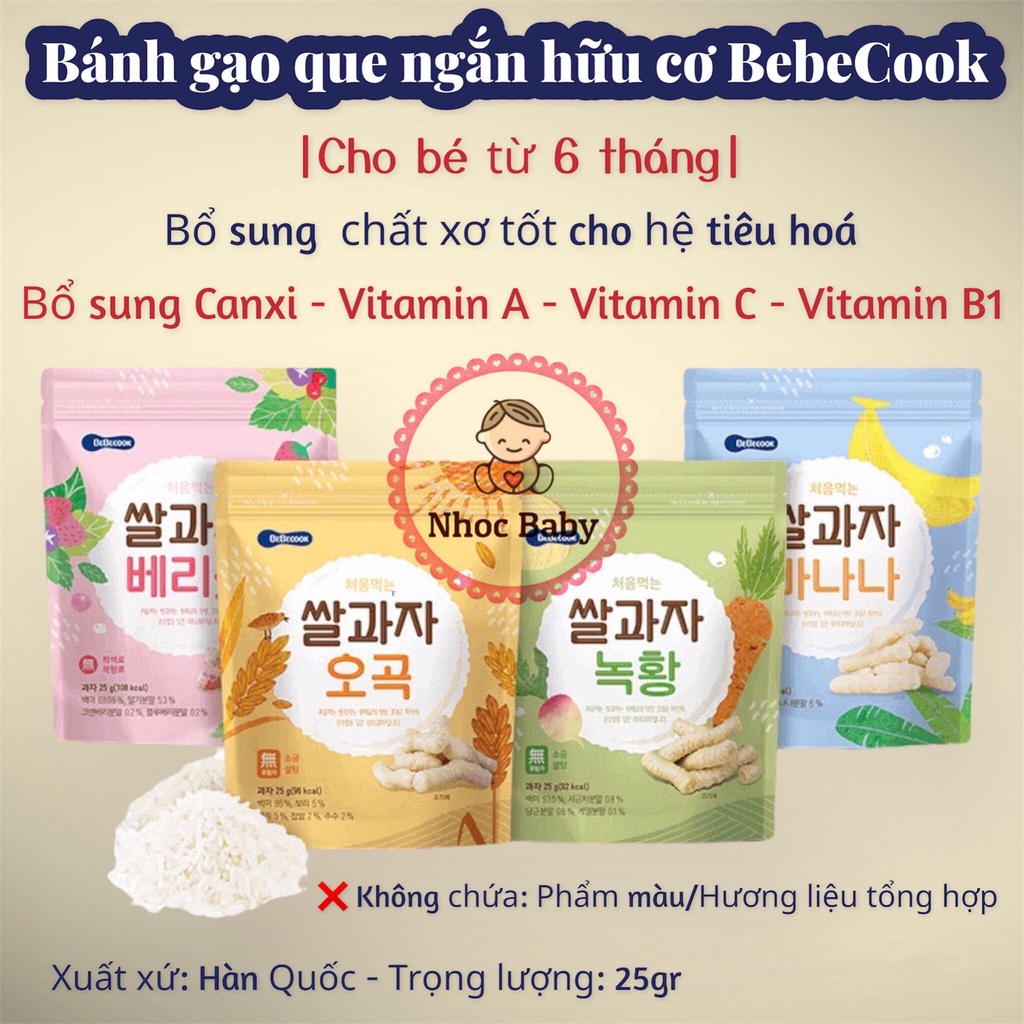 BEBECOOK j Bánh ăn dặm yến mạch hữu cơ hỉnh que cho bé 6m+ 25g