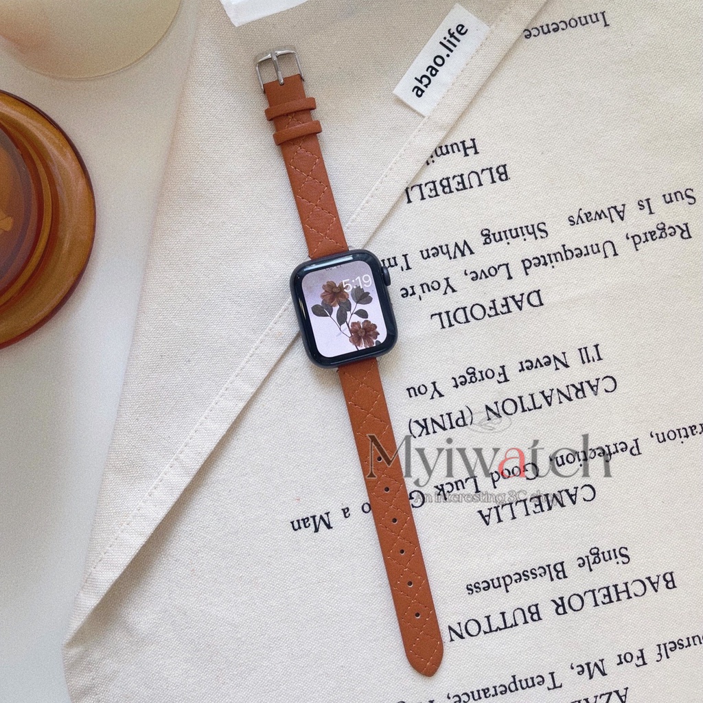 Dây đeo bằng da mỏng cho đồng hồ Apple 7 6 SE 40mm 44mm 41mm iWatch Series 6 5 4 3 38mm 42mm 45mm T500 Plus Watch 6 HW22