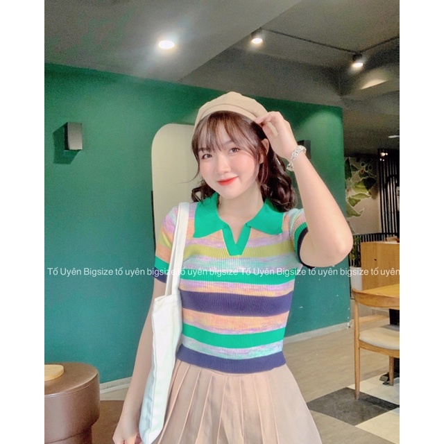 (T.U Bigsize 50-75kg) Áo Croptop Cổ Bẻ Sọc Ngang Hàng QCCC K305