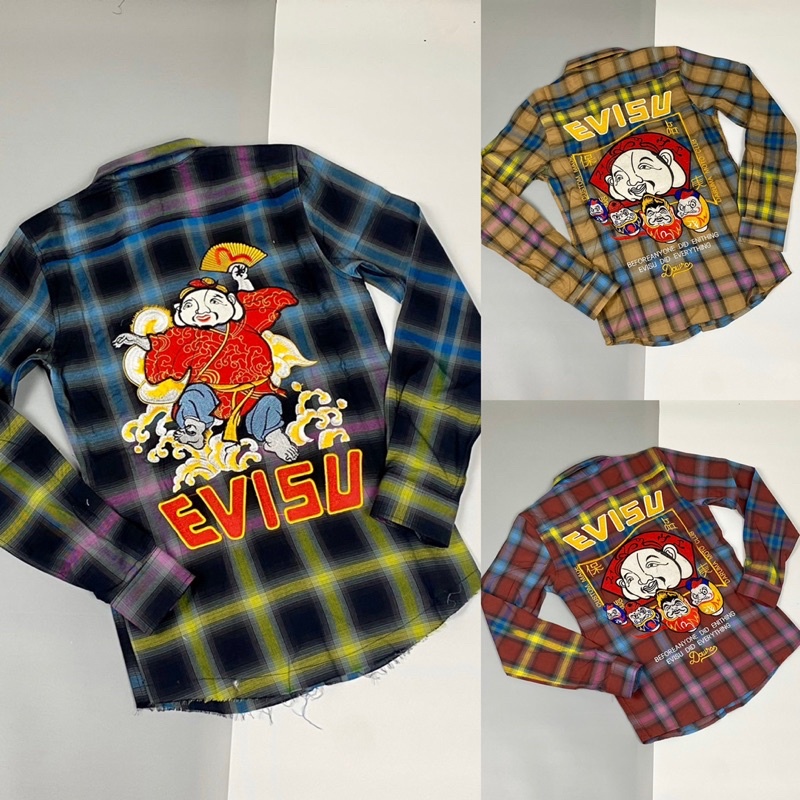 Áo Sơ Mi Kẻ Loang Thêu Hình EVISU Hàng Siêu Cấp