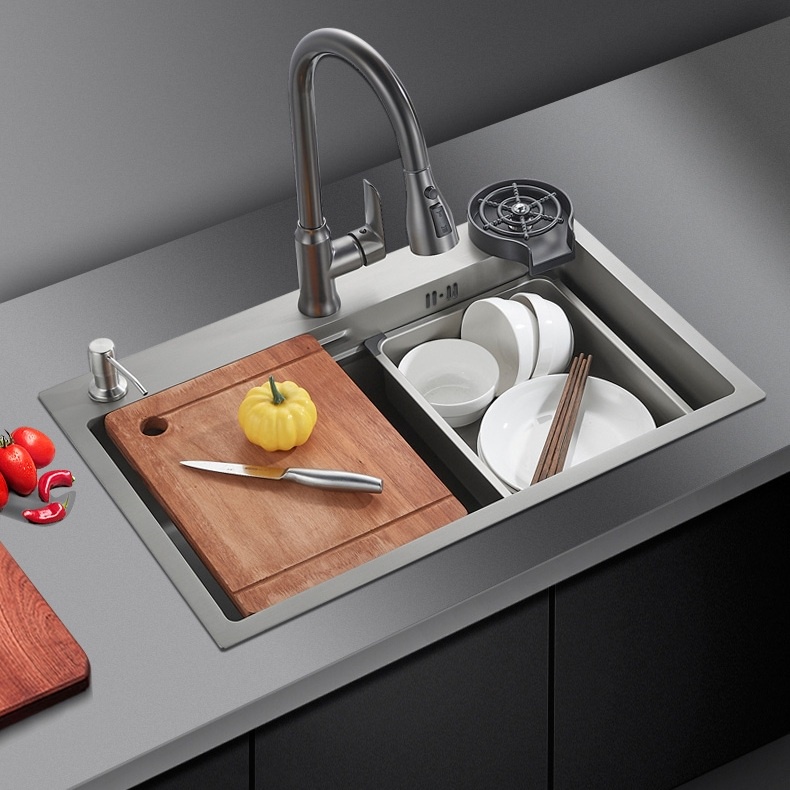 Chậu rửa bát 1 hố cỡ lớn Kích thước 78x48 cm công nghệ mạ điện cao cấp chống xước, chống ồn dễ vệ sinh