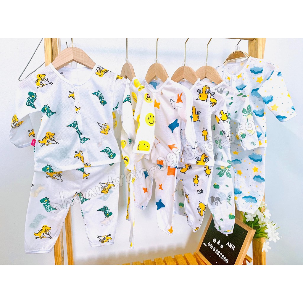 Combo dài tay, cài khuy vải cotton thông hơi loại 1 size 3-14kg ( bộ cài khuy)