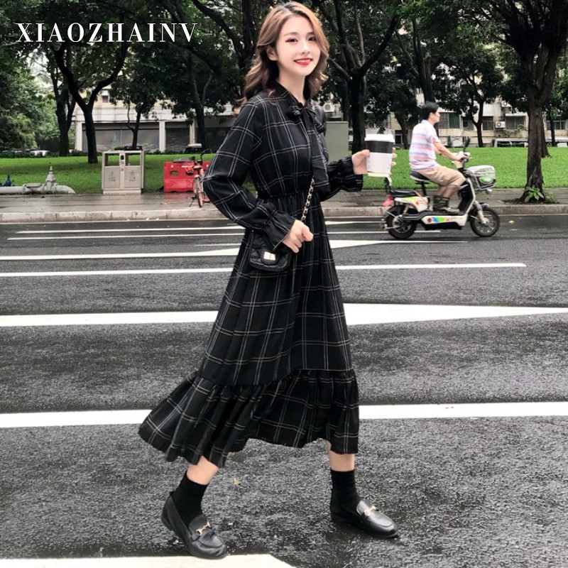 Đầm Xiaozhainv dài tay thời trang cổ điển thời trang cho nữ