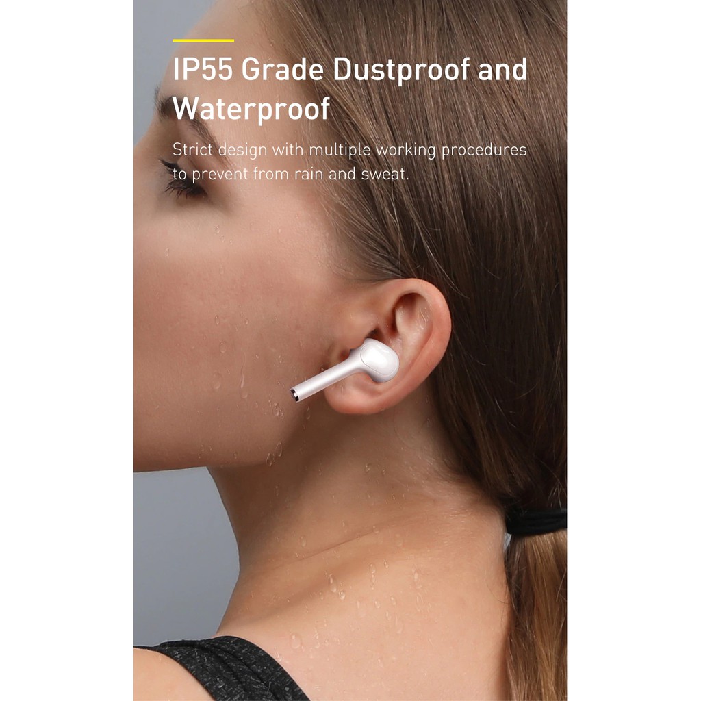 Tai nghe Bluetooth TWS Baseus Encok W06 Wireless charger, APT-X Support, iP55, CVC Noise Canceling - Hãng phân phối