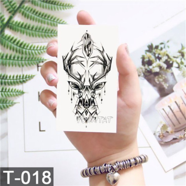 Hình xăm dán tattoo động vật hươu nai t018.Xăm dán tatoo mini tạm thời, size <10x6cm