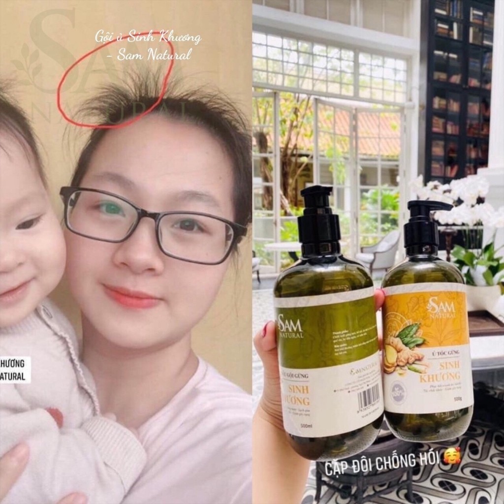 Cặp gội xả gừng tươi 100% Sinh Khương ngăn ngừa rụng tóc, mọc tóc  500ml - Ngọc Beauty