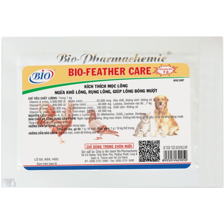 [Mã PET50K giảm Giảm 10% - Tối đa 50K đơn từ 250K] Bio feather care 5g ngăn ngừa rụng rông trên chó, mèo