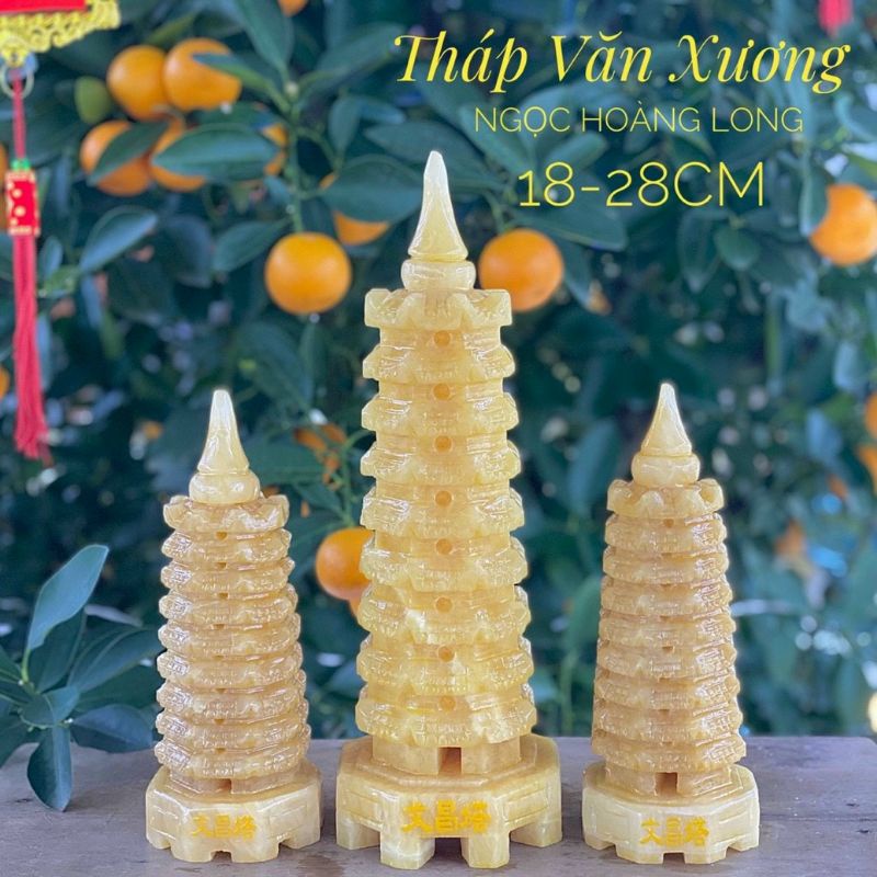 Tháp Văn Xương phong thủy cầu công danh, học hành đổ đạt cao 9 tầng cao 38cm đá ngọc Hoàng Long nguyên khối nặng 3kg