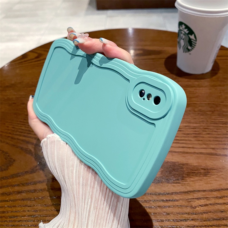 Ốp Điện Thoại Màu Kẹo Trơn Viền Gợn Sóng Sang Trọng Chống Sốc Cho iPhone x xs max xr 11 Pro max 12 Pro 7 8 Plus