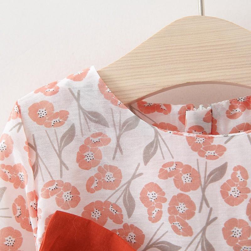 Đầm tay dài họa tiết hoa dễ thương cho bé gái