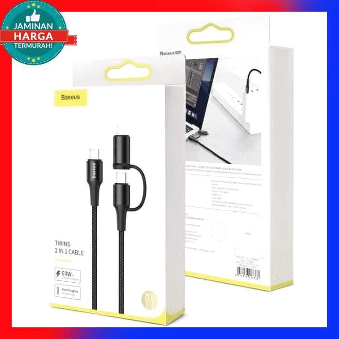 Dây Cáp Baseus Twins Chuyển Đổi Từ Cổng Usb Type C Sang C 60w 3a + Đầu Lightning Cho Iphone