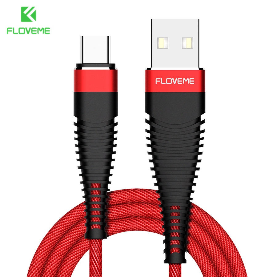 Cáp sạc nhanh type C Floveme 1 mét bện vải chống gẫy gập dây sạc điện thoại - Dòng Sạc ổn định cho phép sạc cả máy tính