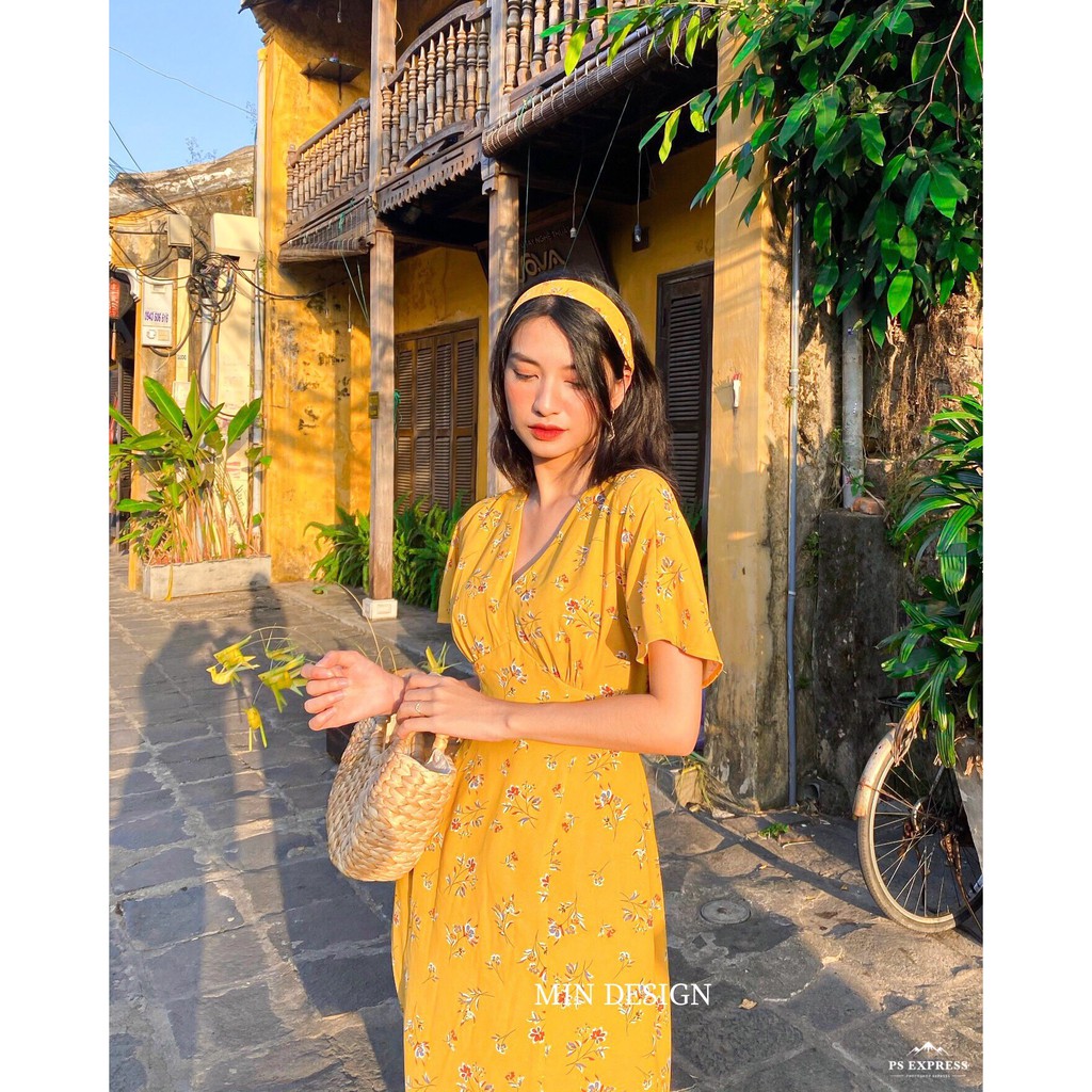Váy maxi hoa vàng MIN DESIGN | BigBuy360 - bigbuy360.vn