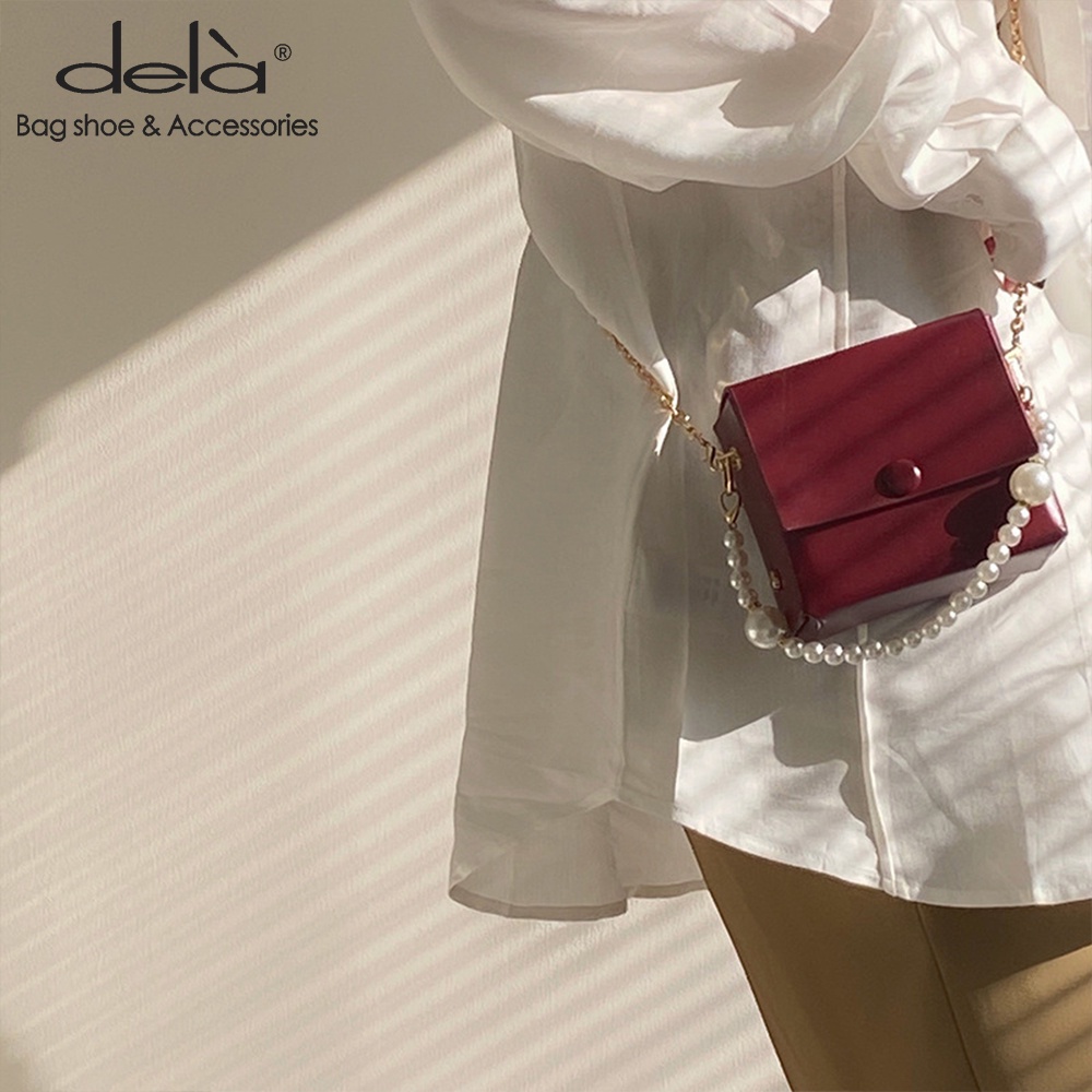 Dela Túi Đeo Chéo Hình Vuông Đính Ngọc Trai Giả Phối Dây Xích Thời Trang Mùa Hè Dễ Thương Cho Nữ 2022