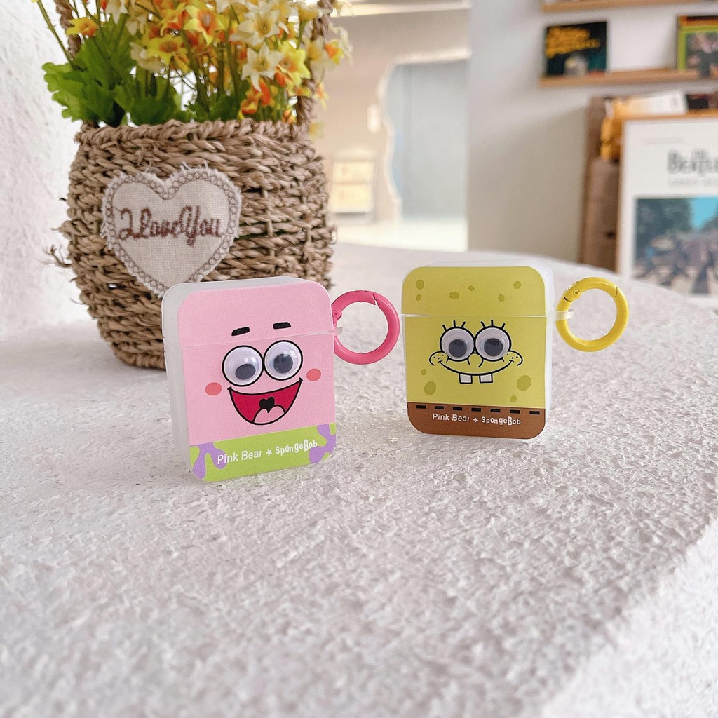 Vỏ Bảo Vệ Hộp Sạc Tai Nghe Bluetooth AirPods 1 2 pro 3 2021 gen3 Bằng Silicon Hình SpongeBob Mắt 3D Dễ Thương