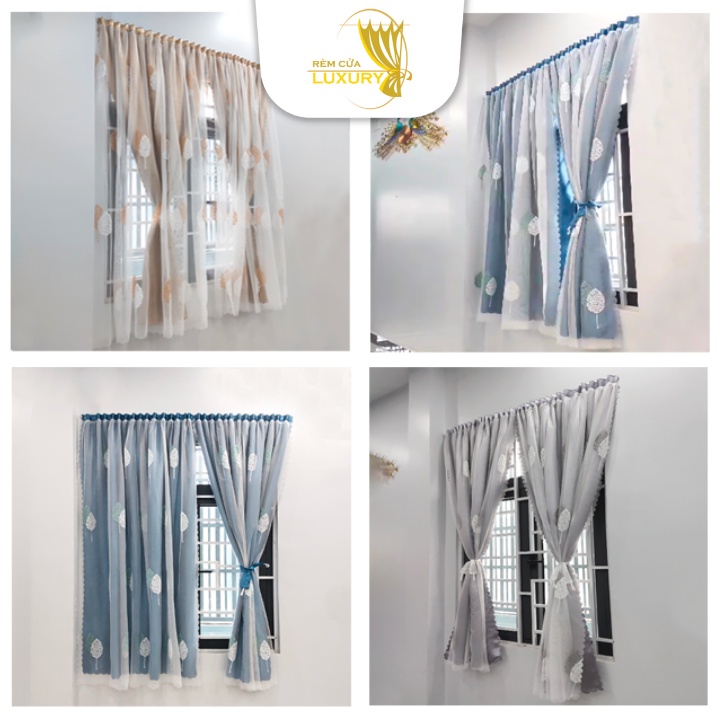 Rèm Cửa Dán Tường Chống Nắng 2 Lớp Voan Họa Tiết, Màn Cửa Trang Trí Decor Phòng Ngủ Không Cần Khoan Tường