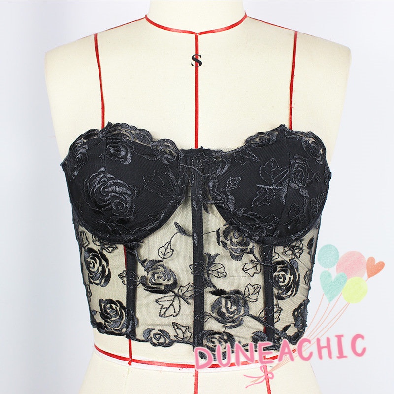 DUNEA Áo ống không tay phối ren quyến rũ thời trang cho nữ