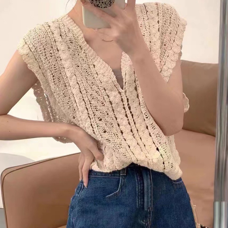 Áo Len Không Tay Cổ Chữ V Màu Sắc Đơn Giản Thời Trang Mùa Hè Cho Nữ