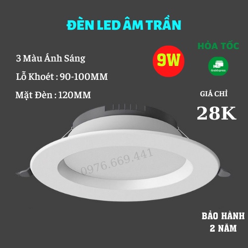 Đèn Âm Trần 3 Màu Đèn Led Ốp Trần Phòng Khách Đế Tản Nhiệt Cao Cấp Den Rọi Ray Asaki