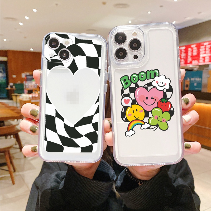 Suntaiho ốp lưng For iPhone 11 Casing Simple Naughty Smiley Checkerboard Phone Case Transparent Soft case Phone Case/Pro/13 Pro/Max 12 pro/Max/Xs Max/XR/7/8 Plus