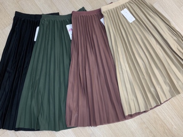 Chân váy nhũ xếp ly dáng dài midi cho nữ