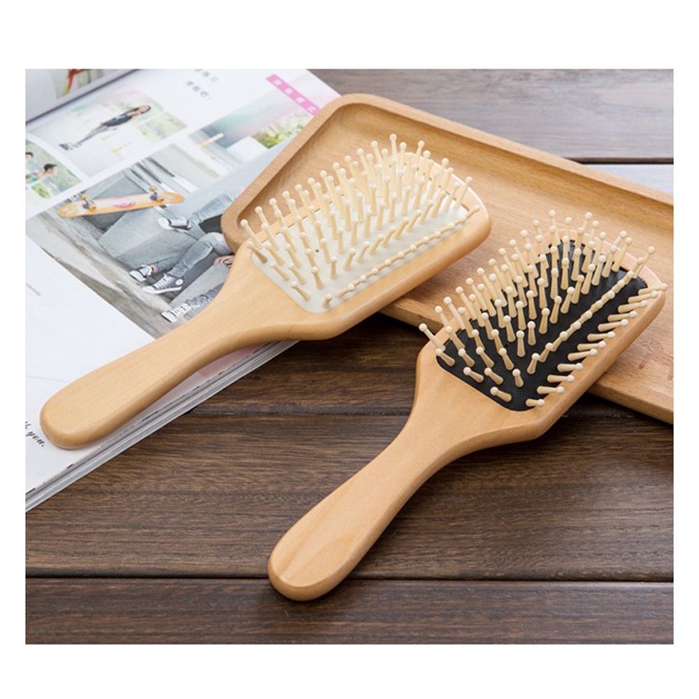 [Hàng mới về] Lược chải tóc cán gỗ massage chống tĩnh điện tiện dụng
